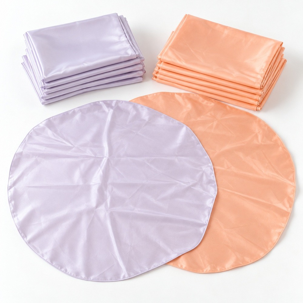 38 Satin Table Toppers Round Centerpiece Overlays Peach Lavender Wedding Decor
